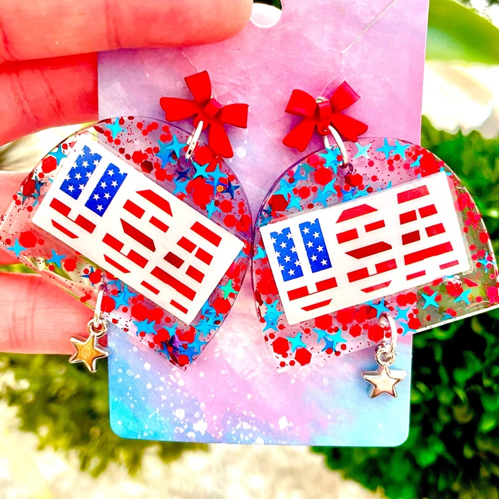 USA Acrylic Dangle Earrings